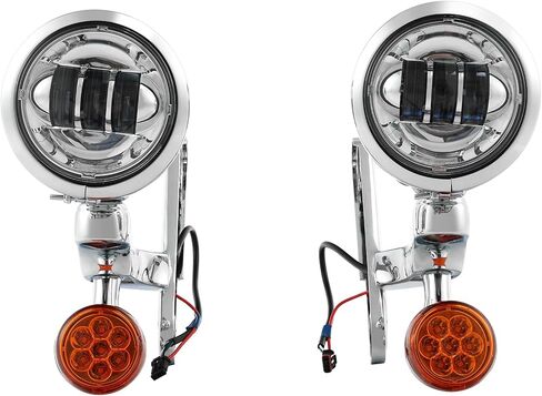 XFMT Motorcycle 4.5" Auxiliary Spot Fog Light LED Turn Signal Light W/Bracket For Harley Touring Road King 1994-Later Electra Glide 1997-Later Street Glide FLHX 2006-Later, Chrome in Kuwait