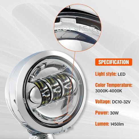 XFMT Motorcycle 4.5" Auxiliary Spot Fog Light LED Turn Signal Light W/Bracket For Harley Touring Road King 1994-Later Electra Glide 1997-Later Street Glide FLHX 2006-Later, Chrome in Kuwait