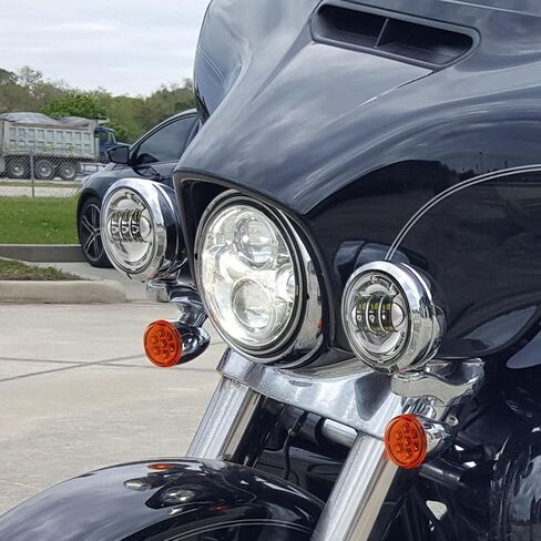 XFMT Motorcycle 4.5" Auxiliary Spot Fog Light LED Turn Signal Light W/Bracket For Harley Touring Road King 1994-Later Electra Glide 1997-Later Street Glide FLHX 2006-Later, Chrome in Kuwait