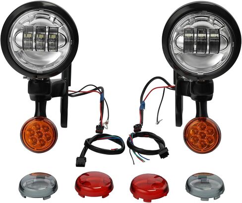 XFMT Motorcycle 4.5" Auxiliary Spot Fog Light LED Turn Signal Light W/Bracket For Harley Touring Road King 1994-Later Electra Glide 1997-Later Street Glide FLHX 2006-Later, Chrome in Kuwait