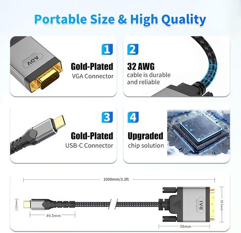 LBSC USB to VGA Adapter for Monitor，USB to VGA Adapter，USB 3.0 to VGA Male 1080P Monitor Display Video Adapter/Converter Cord,Compatible with Mac OS Windows XP/Vista/10/8/7, 5FT in Kuwait