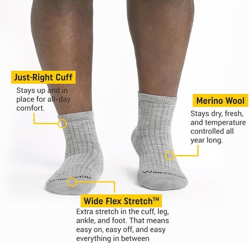 Wide Open Quarter Merino Wool Socks for Men Everyday Basic Wide Ankle Socks for Wide Feet (Style 9004) in Saudi Arabia