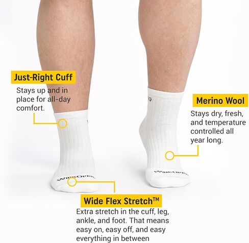 Wide Open Quarter Merino Wool Socks for Men Everyday Basic Wide Ankle Socks for Wide Feet (Style 9004) in Kuwait