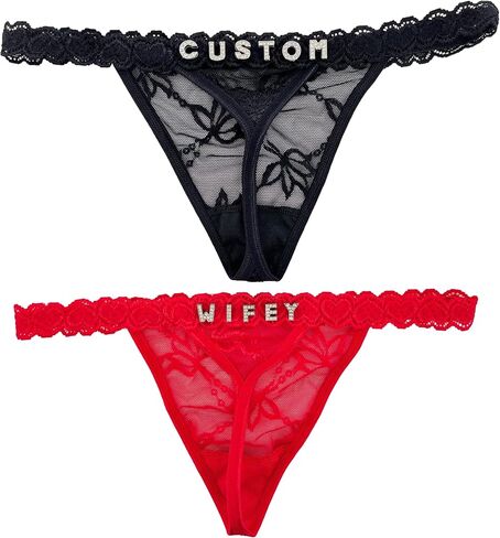 2-Pack Custom Personalized Thongs With His Name Custom thong with Special Meaning Cute Lace Thong for Her Valentine's Day Black in Saudi Arabia