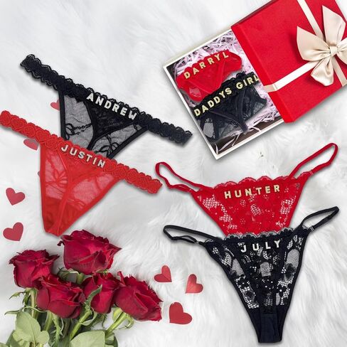 2-Pack Custom Personalized Thongs With His Name Custom thong with Special Meaning Cute Lace Thong for Her Valentine's Day Black in Saudi Arabia