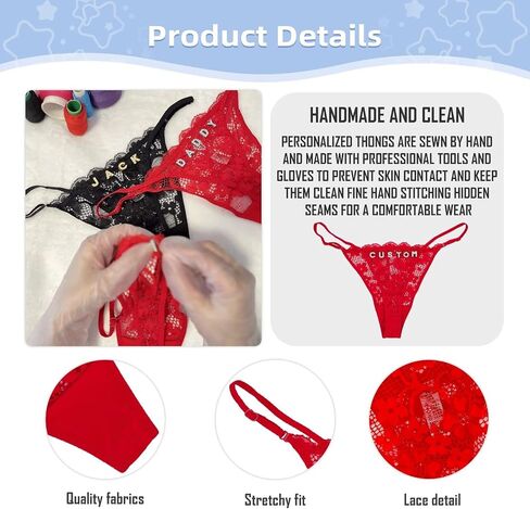 2-Pack Custom Personalized Thongs With His Name Custom thong with Special Meaning Cute Lace Thong for Her Valentine's Day Black in Saudi Arabia