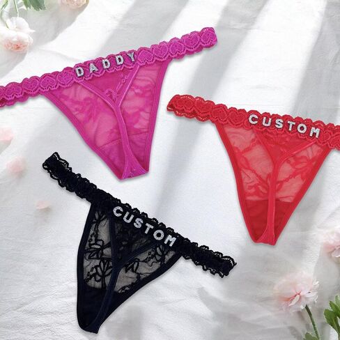 2-Pack Custom Personalized Thongs With His Name Custom thong with Special Meaning Cute Lace Thong for Her Valentine's Day Black in Saudi Arabia