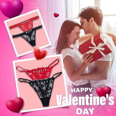 2-Pack Custom Personalized Thongs With His Name Custom thong with Special Meaning Cute Lace Thong for Her Valentine's Day Black in Saudi Arabia