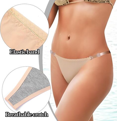 2 Piece Cotton G String Thongs For Women Clear Strap No Show Womens G-String Underwear Thong Invisible Stretch Panties Sexy S in Saudi Arabia