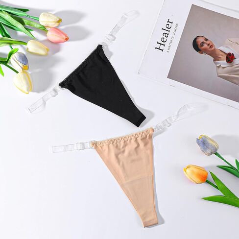 2 Piece Cotton G String Thongs For Women Clear Strap No Show Womens G-String Underwear Thong Invisible Stretch Panties Sexy S in Saudi Arabia