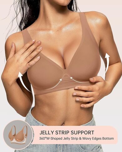 OEAK Womens Deep V Bras Wireless Latte & Womens Cotton Thongs Seamless Nude M in Saudi Arabia