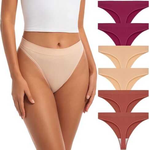 Jo & Bette Seamless Thongs for Women - High Waist Panties 6 Pack - Thong Underwear Pack Breathable No show Sports in Saudi Arabia