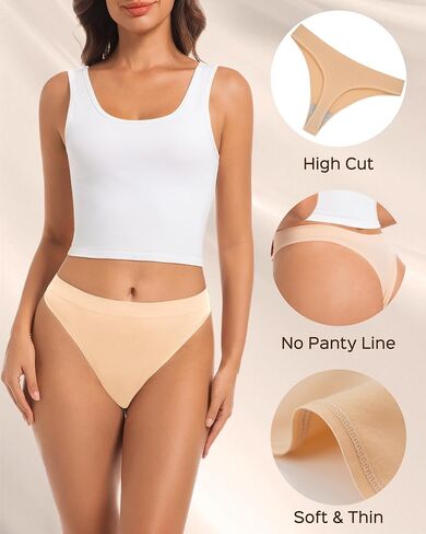 Jo & Bette Seamless Thongs for Women - High Waist Panties 6 Pack - Thong Underwear Pack Breathable No show Sports in Saudi Arabia