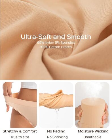 Jo & Bette Seamless Thongs for Women - High Waist Panties 6 Pack - Thong Underwear Pack Breathable No show Sports in Saudi Arabia