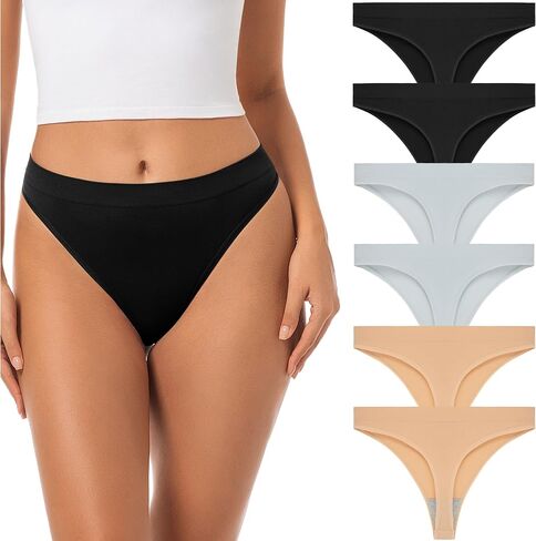 Jo & Bette Seamless Thongs for Women - High Waist Panties 6 Pack - Thong Underwear Pack Breathable No show Sports in Saudi Arabia