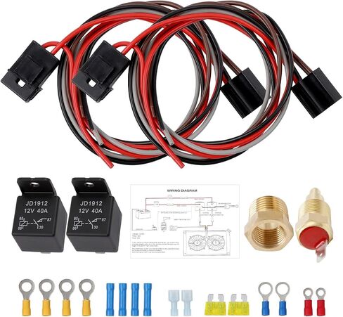 12V 40AMP Dual Electric Fan Relay Kit Radiator Cooling Fan Relay Wiring Kit with Thermostat Switch 185°F ON 175°F Off in Saudi Arabia