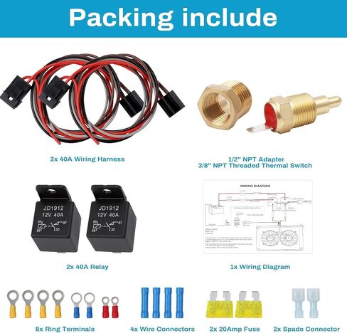 12V 40AMP Dual Electric Fan Relay Kit Radiator Cooling Fan Relay Wiring Kit with Thermostat Switch 185°F ON 175°F Off in Saudi Arabia