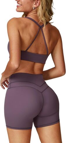 Women 2 Piece Workout Back Sets Sports Bras Matching High Waist Booty Lifting Shorts Gym Yoga Jogger Wear Outfits in Kuwait