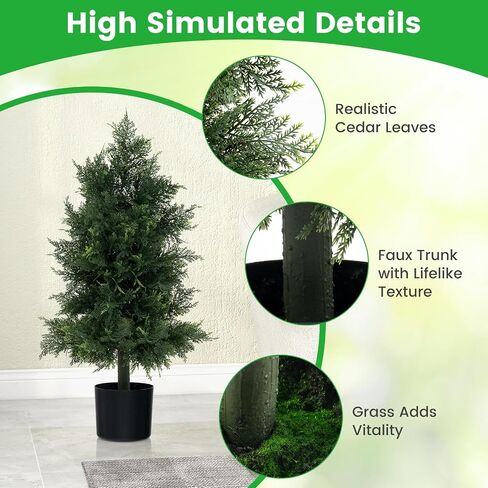Goplus 3ft 3ft Topiary Cedar Tree ، Faux Potted Plants Tree Cypress Tree مع وعاء من البلاستيك الأسمنت ، توبيري مصطنع دائمة الخضرة لديكور الشرفة الأمامية الداخلية في الهواء الطلق في الهواء الطلق in Saudi Arabia