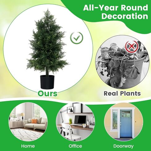 Goplus 3ft 3ft Topiary Cedar Tree ، Faux Potted Plants Tree Cypress Tree مع وعاء من البلاستيك الأسمنت ، توبيري مصطنع دائمة الخضرة لديكور الشرفة الأمامية الداخلية في الهواء الطلق في الهواء الطلق in Saudi Arabia