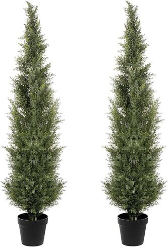5FT Artificial Cedar Topiary Trees, 2Pack Lifelike UV Protected Faux Cedar Tree Fake Cypress Trees Evergreen Plants for Front Door Decor, Porch, Garden, Entryway in Saudi Arabia