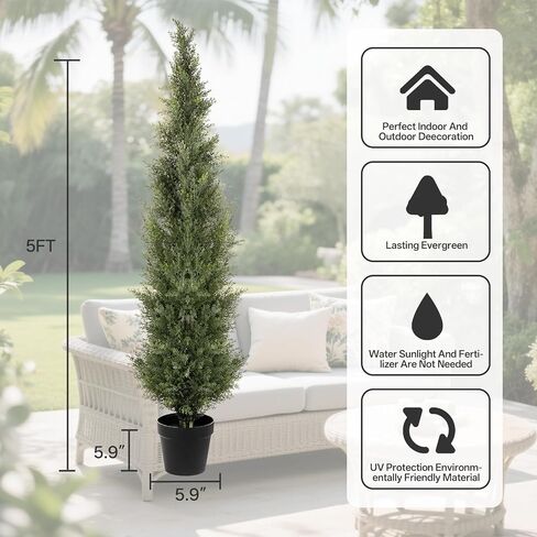 5FT Artificial Cedar Topiary Trees, 2Pack Lifelike UV Protected Faux Cedar Tree Fake Cypress Trees Evergreen Plants for Front Door Decor, Porch, Garden, Entryway in Saudi Arabia
