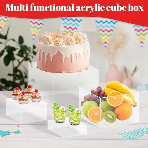 8 بوفيه ناهدات الشاشة المكعب الأكريليك يقف صناديق الصناديق مع قيعان جوفاء معروضة طاولة حلوى مجموعة من الناهضات تعشش الغذاء لطاولة بوفيه ، طعام حلوى كب كيك ، حفلات الغداء ، حفلات الزفاف (شفافة ، 6pcs-3'4'5'6'7'7'8 '') in Kuwait