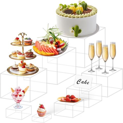 8 بوفيه ناهدات الشاشة المكعب الأكريليك يقف صناديق الصناديق مع قيعان جوفاء معروضة طاولة حلوى مجموعة من الناهضات تعشش الغذاء لطاولة بوفيه ، طعام حلوى كب كيك ، حفلات الغداء ، حفلات الزفاف (شفافة ، 6pcs-3'4'5'6'7'7'8 '') in Kuwait