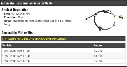Automatic Transmission Selector Cable - Compatible with 1997-2003 Ford F-150 in Saudi Arabia