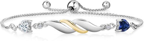 Gem Stone King 925 Silver and 10K Yellow Gold Blue Created Sapphire Bracelet For Women Set with Moissanite (0.94 Cttw) and Lab Grown Diamond in Saudi Arabia