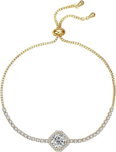 18K Gold Plated Tennis Bracelet for Women with Sparkling Zirconia Stones, Adjustable Size, Elegant Gift for Chrismas, Wedding, Party, Mom, Girlfrined, Birthay in Saudi Arabia