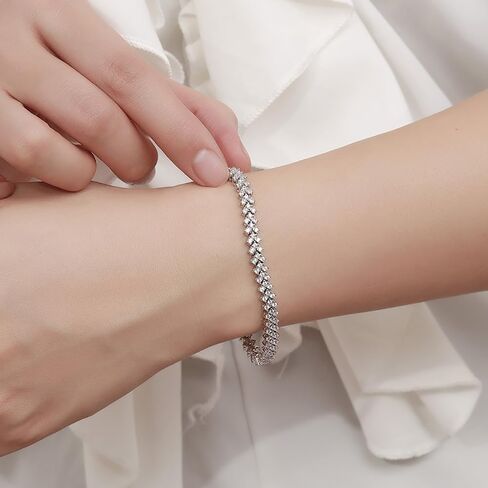S925 Sterling Silver Round Cut Diamond Tennis Bracelet | D-Color VVS1 Grid Design | Memorable Birthday Gift for Women in Saudi Arabia