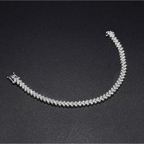 S925 Sterling Silver Round Cut Diamond Tennis Bracelet | D-Color VVS1 Grid Design | Memorable Birthday Gift for Women in Saudi Arabia