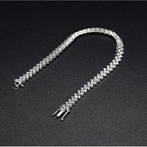 S925 Sterling Silver Round Cut Diamond Tennis Bracelet | D-Color VVS1 Grid Design | Memorable Birthday Gift for Women in Saudi Arabia