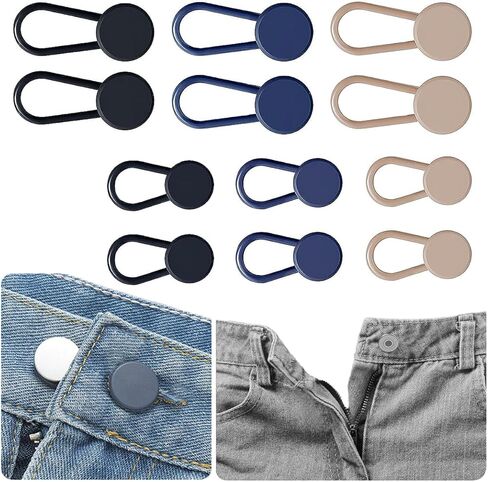 MUNAN 12 قطعة موسعات أزرار للجينز، موسع أزرار السراويل، بدون خياطة وصلة حزام الخصر الفورية للسراويل للنساء والرجال، 3 ألوان موسع حزام الخصر، موسعات الخصر (1-1.4 بوصة) in Kuwait