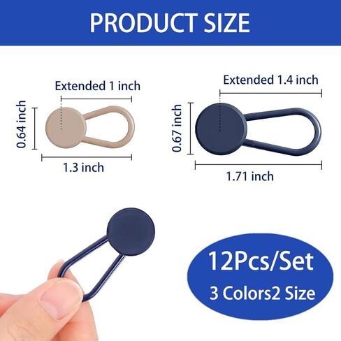 MUNAN 12 قطعة موسعات أزرار للجينز، موسع أزرار السراويل، بدون خياطة وصلة حزام الخصر الفورية للسراويل للنساء والرجال، 3 ألوان موسع حزام الخصر، موسعات الخصر (1-1.4 بوصة) in Kuwait