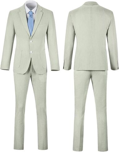 Mens Blue Seersucker Summer Suits Grooms Sear Sucker Suit for Wedding Mens Formal Suits Slim Fit in Kuwait