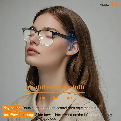 Smart Glasses, Bluetooth Audio Music Glasses for Men Women with Bluetooth Speaker,Voice Control and Anti-Blue Light Lenses, Open Ear Music&Hands-Free Calling (Black Silver) in Saudi Arabia