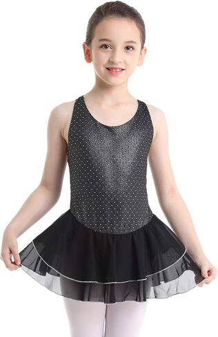 iiniim Kids Girls Ruffled Rhinestone Ice Skating Dress Ballet Dance Outfit Cross Back Gymnastics Leotard Clothes in Saudi Arabia