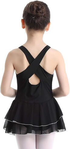 iiniim Kids Girls Ruffled Rhinestone Ice Skating Dress Ballet Dance Outfit Cross Back Gymnastics Leotard Clothes in Saudi Arabia