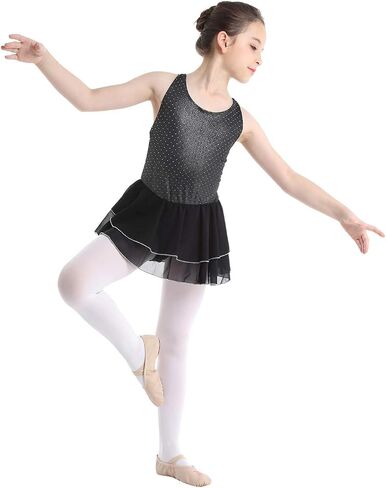 iiniim Kids Girls Ruffled Rhinestone Ice Skating Dress Ballet Dance Outfit Cross Back Gymnastics Leotard Clothes in Saudi Arabia