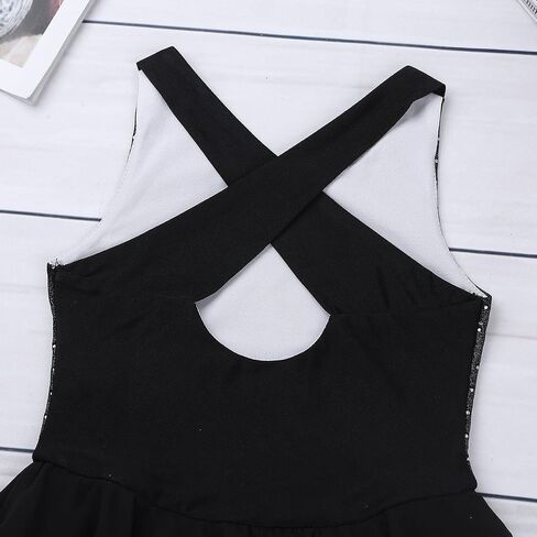 iiniim Kids Girls Ruffled Rhinestone Ice Skating Dress Ballet Dance Outfit Cross Back Gymnastics Leotard Clothes in Saudi Arabia