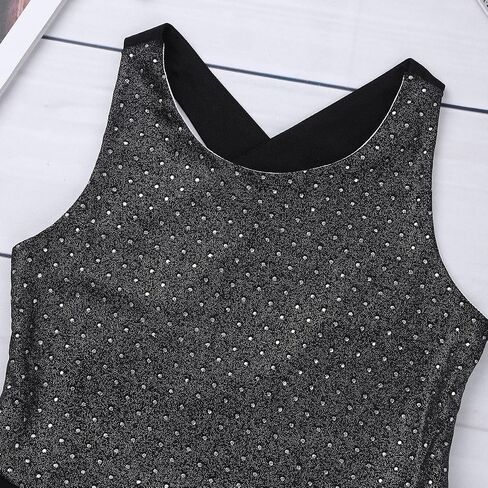 iiniim Kids Girls Ruffled Rhinestone Ice Skating Dress Ballet Dance Outfit Cross Back Gymnastics Leotard Clothes in Saudi Arabia