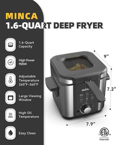Minca 1.6 Quart Deep Fryer ، غطاء قابل للإزالة مع مرشح الرائحة ونافذة المشاهدة ، سلة قلي in Saudi Arabia