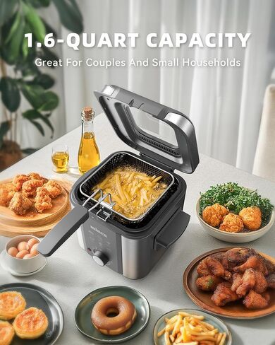 Minca 1.6 Quart Deep Fryer ، غطاء قابل للإزالة مع مرشح الرائحة ونافذة المشاهدة ، سلة قلي in Saudi Arabia
