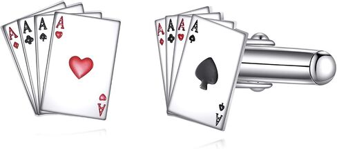 Playing Cards Cufflinks for Men 925 Sterling Silver Four Aces 4A Poker Cufflinks Jewelry Gifts for Men Vegas Casino Night Event Wedding Business in Saudi Arabia