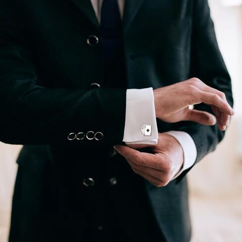 Playing Cards Cufflinks for Men 925 Sterling Silver Four Aces 4A Poker Cufflinks Jewelry Gifts for Men Vegas Casino Night Event Wedding Business in Saudi Arabia
