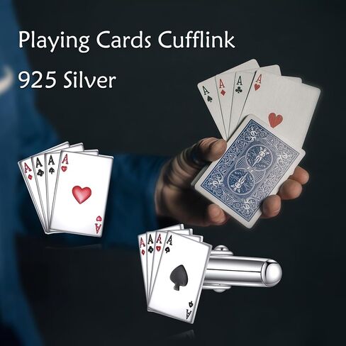 Playing Cards Cufflinks for Men 925 Sterling Silver Four Aces 4A Poker Cufflinks Jewelry Gifts for Men Vegas Casino Night Event Wedding Business in Saudi Arabia