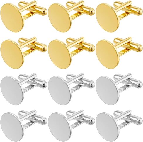 Sunnyclue 1 Box 20pcs 15mm Silver and Gold Cufflinks Button Cufflinks Bulk Sploy Round Round Round Flat Flat Flat Business Suits Settings Cuff Link for Men Business Wedding Gifts Crrafting in Saudi Arabia
