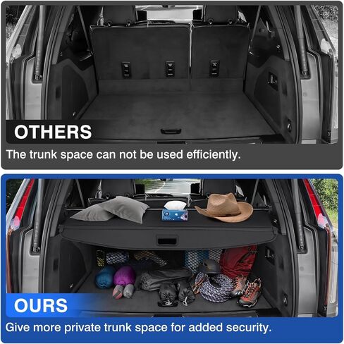 Autorder Cargo Cover for 2021-2024 Chevrolet Tahoe/Suburban/Cadillac Escalade/GMC Yukon Accessories Upgraded Trunk Cover with Extra Storage Net Carbon Fiber Retractable Security Shield Shade in Saudi Arabia